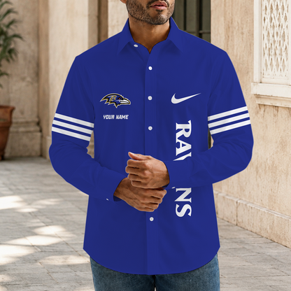 [SPECIAL OFFER] NEW CUSTOMIZED NFL28 BTR BALTIMORE RAVENS MEN'S LONG SLEEVE BUTTON-UP SHIRT