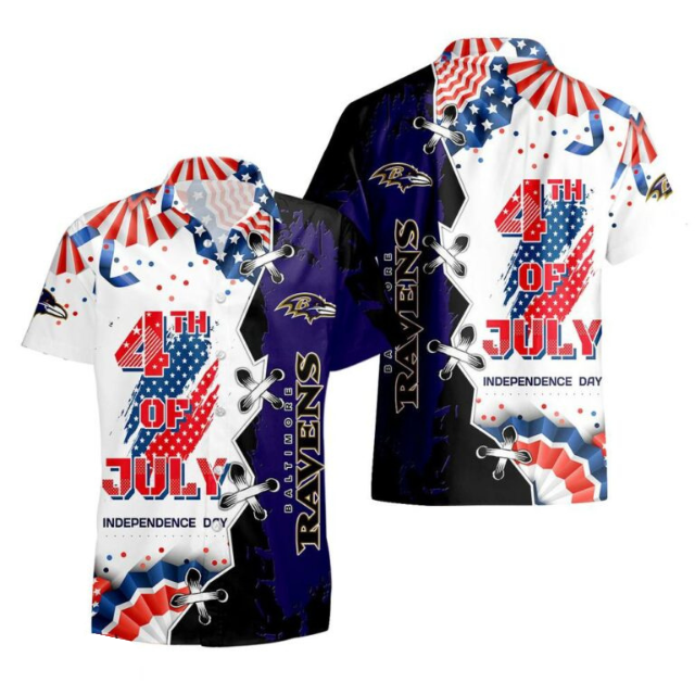 MEGA SALE - NEW CUSTOMIZED NFL28 BTR BALTIMORE RAVENS INDEPENDENCE DAY HAWAIIAN SHIRT