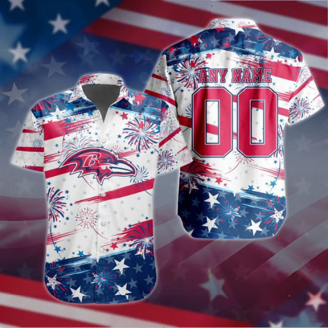VIRAL EDITION - NEW CUSTOMIZED NFL28 BTR BALTIMORE RAVENS PATRIOTIC USA HAWAIIAN SHIRT