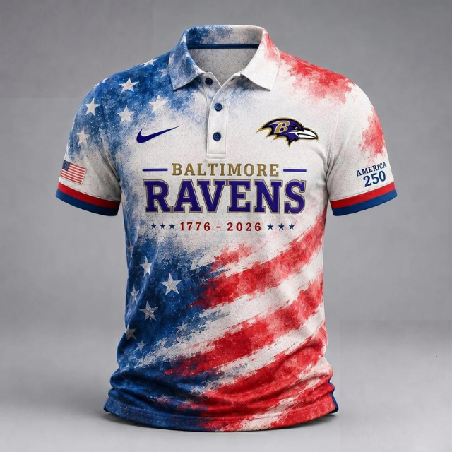 MEGA SALE - NEW CUSTOMIZED NFL28 BTR BALTIMORE RAVENS USA 250TH ANNIVERSARY POLO SHIRT, ZIP POLO SHIRT & T-SHIRTS