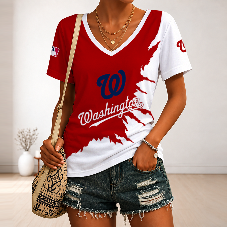 [FLASH SALE] NEW CUSTOMIZED MLB28 WNS WASHINGTON NATIONALS V-NECK FEMALE SHIRT