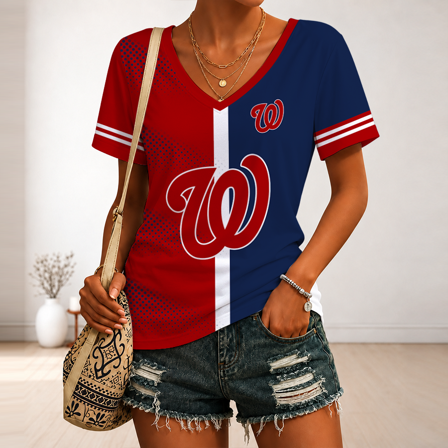 LIMITED EDITION - NEW CUSTOMIZED MLB28 WNS WASHINGTON NATIONALS V-NECK FEMALE SHIRT