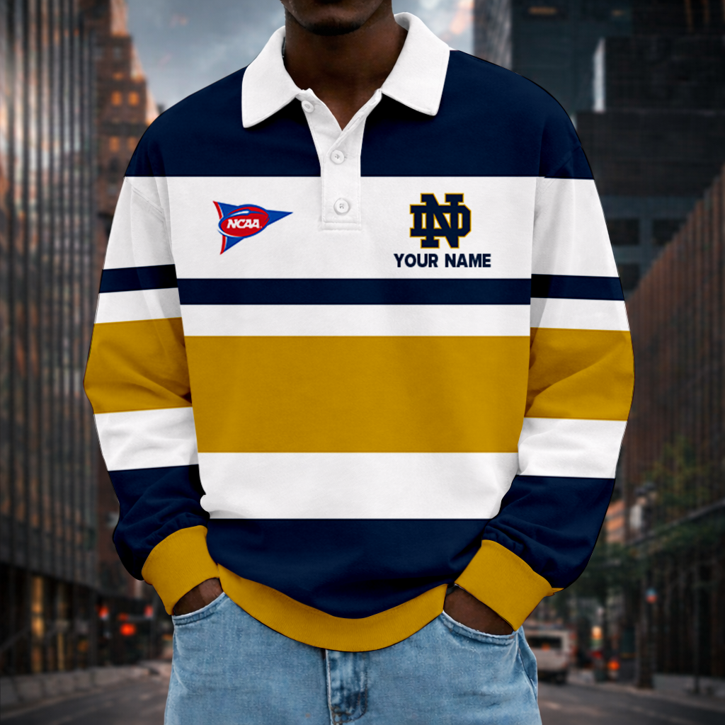 LIMITED EDITION - NEW CUSTOMIZED NCAA FBS28 NFI NOTRE DAME FIGHTING IRISH UNISEX LONG SLEEVE POLO