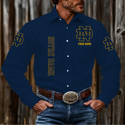 LIMITED EDITION - NEW CUSTOMIZED NCAA FBS28 NFI NOTRE DAME FIGHTING IRISH MEN'S LONG SLEEVE BUTTON-UP SHIRT