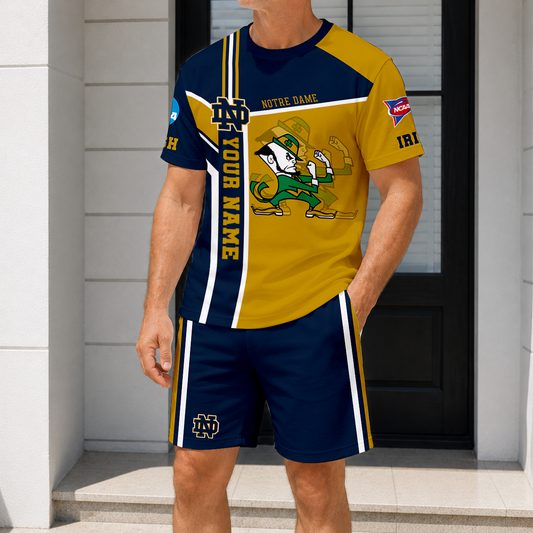 ELITE EDITION - NEW CUSTOMIZED NCAA FBS28 NFI NOTRE DAME FIGHTING IRISH T-SHIRT & SHORT PANTS SET