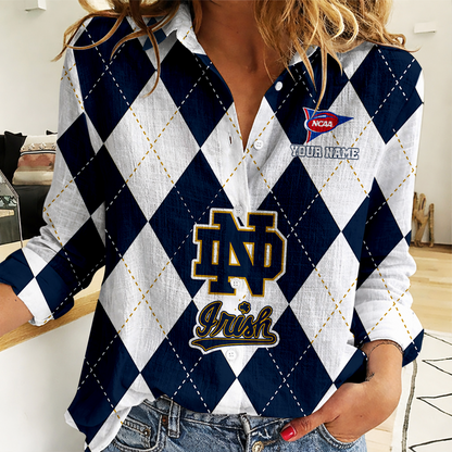LIMITED DROP - NEW CUSTOMIZED | NCAA FBS28 NFI ND FIGHTING IRISH WOMEN CASUAL SHIRT FOR FAN