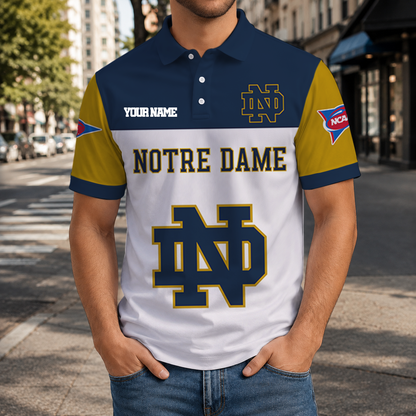EXCLUSIVE EDITION - NEW CUSTOMIZED NCAA FBS28 NFI NOTRE DAME FIGHTING IRISH POLO SHIRT, ZIP POLO SHIRT & T-SHIRTS