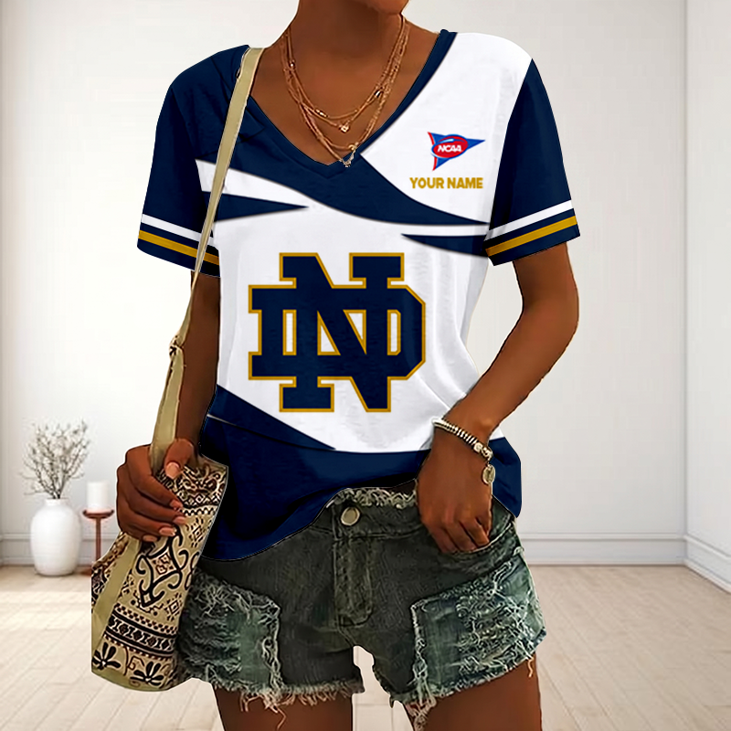 LIMITED DROP - NEW CUSTOMIZED | NCAA FBS28 NFI ND FIGHTING IRISH V-NECK FEMALE SHIRT