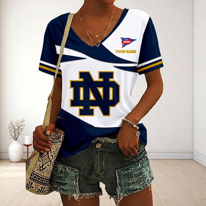 LIMITED DROP - NEW CUSTOMIZED | NCAA FBS28 NFI ND FIGHTING IRISH V-NECK FEMALE SHIRT