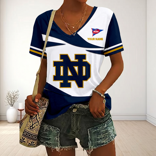 LIMITED DROP - NEW CUSTOMIZED | NCAA FBS28 NFI ND FIGHTING IRISH V-NECK FEMALE SHIRT
