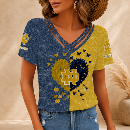 [FAN FAVORITE] NEW CUSTOMIZED NCAA FBS28 NFI NOTRE DAME FIGHTING IRISH V-NECK SHIRT