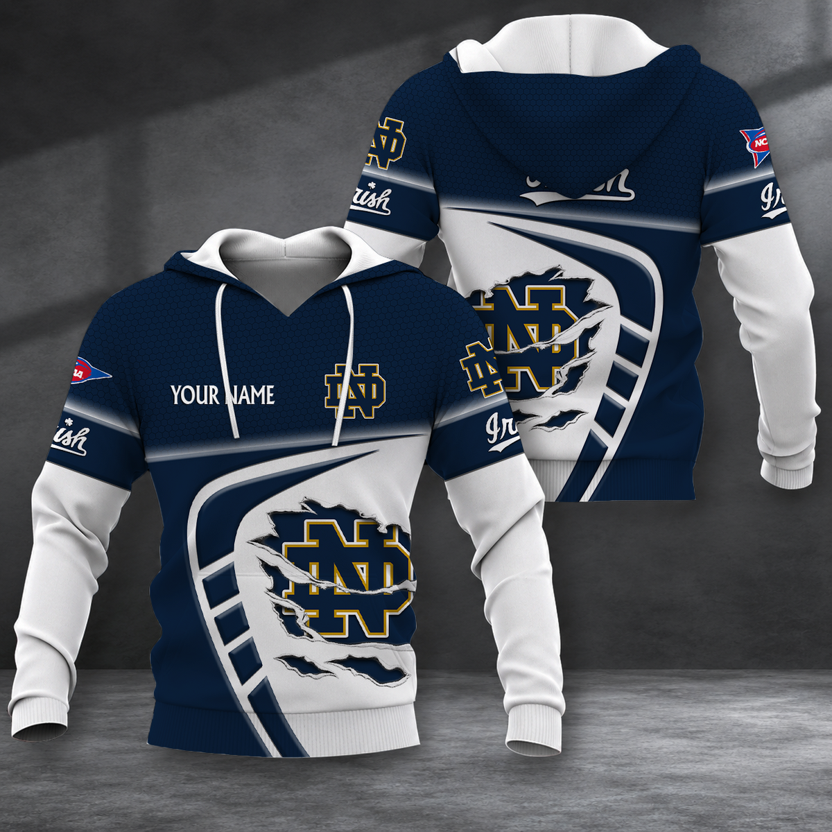 ELITE EDITION - NEW CUSTOMIZED NCAA FBS28 NFI NOTRE DAME FIGHTING IRISH HOODIE, ZIP HOODIE, T-SHIRT, POLO SHIRT, ZIP POLO SHIRT & SWEATSHIRT