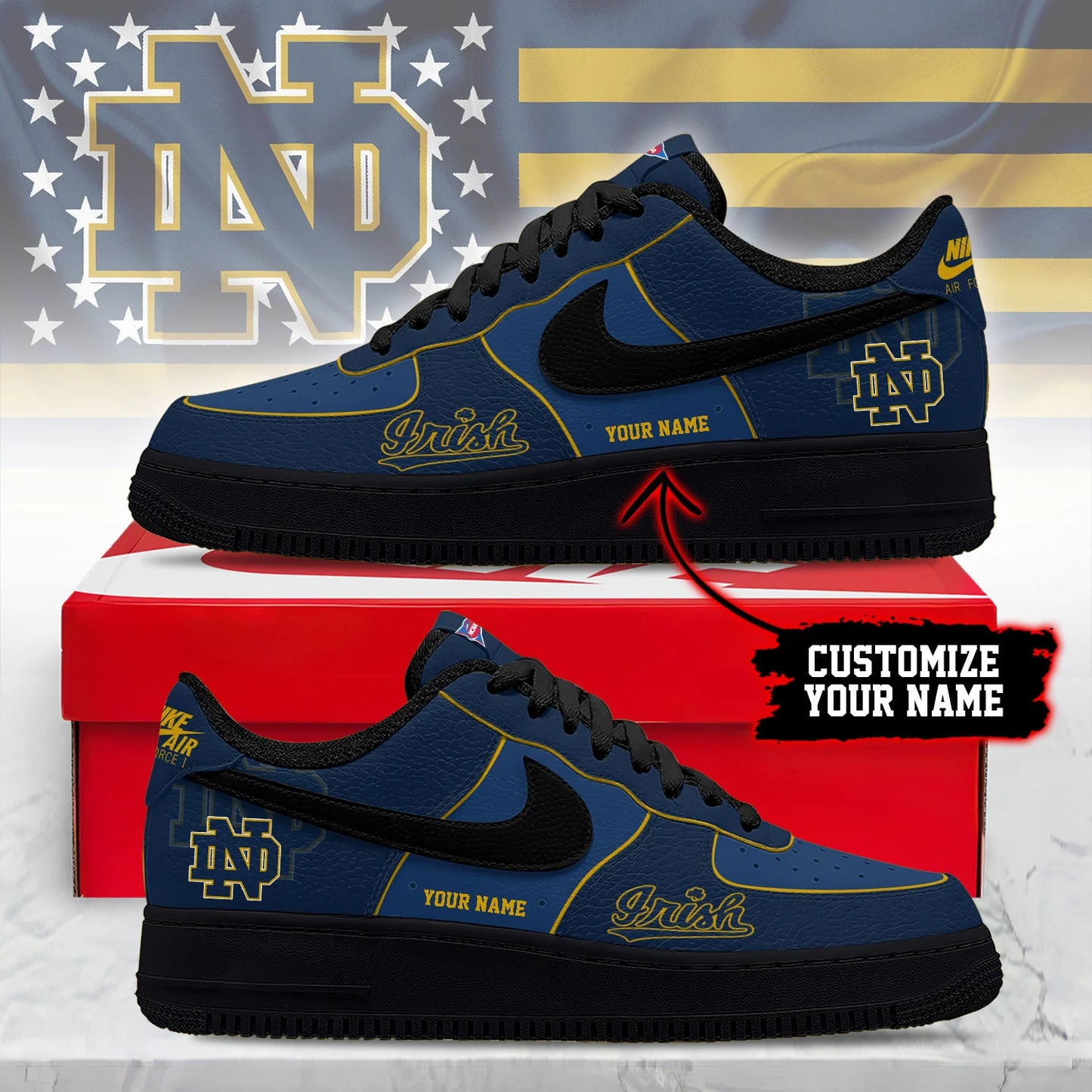 ELITE EDITION - NEW CUSTOMIZED NCAA FBS28 NFI NOTRE DAME FIGHTING IRISH AF1 SHOES