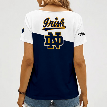 [FAN FAVORITE] NEW CUSTOMIZED NCAA FBS28 NFI NOTRE DAME FIGHTING IRISH V-NECK FEMALE SHIRT