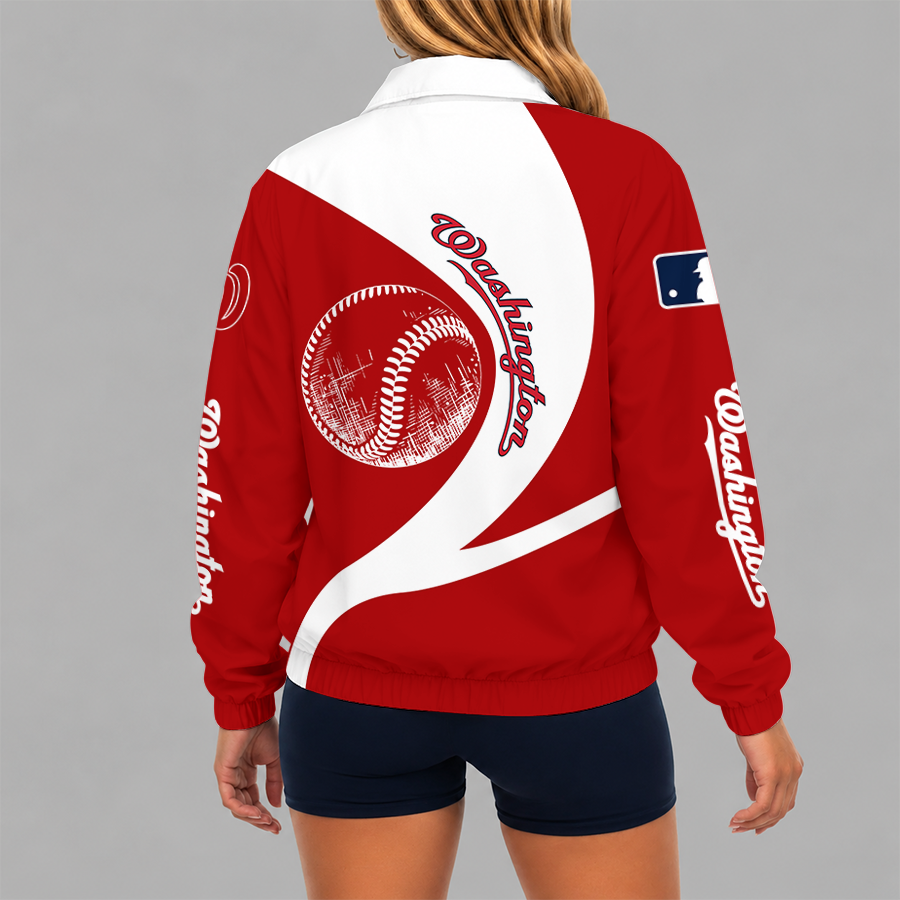 [FLASH SALE] NEW CUSTOMIZED MLB28 WNS WASHINGTON NATIONALS V-NECK ZIPPER SWEATSHIRT JACKET