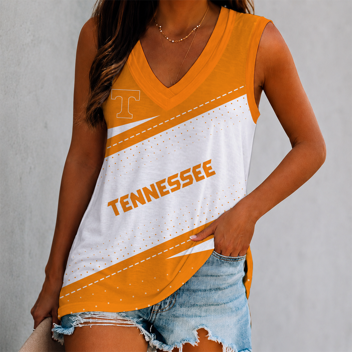 EXCLUSIVE EDITION - NEW CUSTOMIZED NCAA MAM28 TNV TENNESSEE VOLUNTEERS WOMEN'S V-NECK TANK TOP