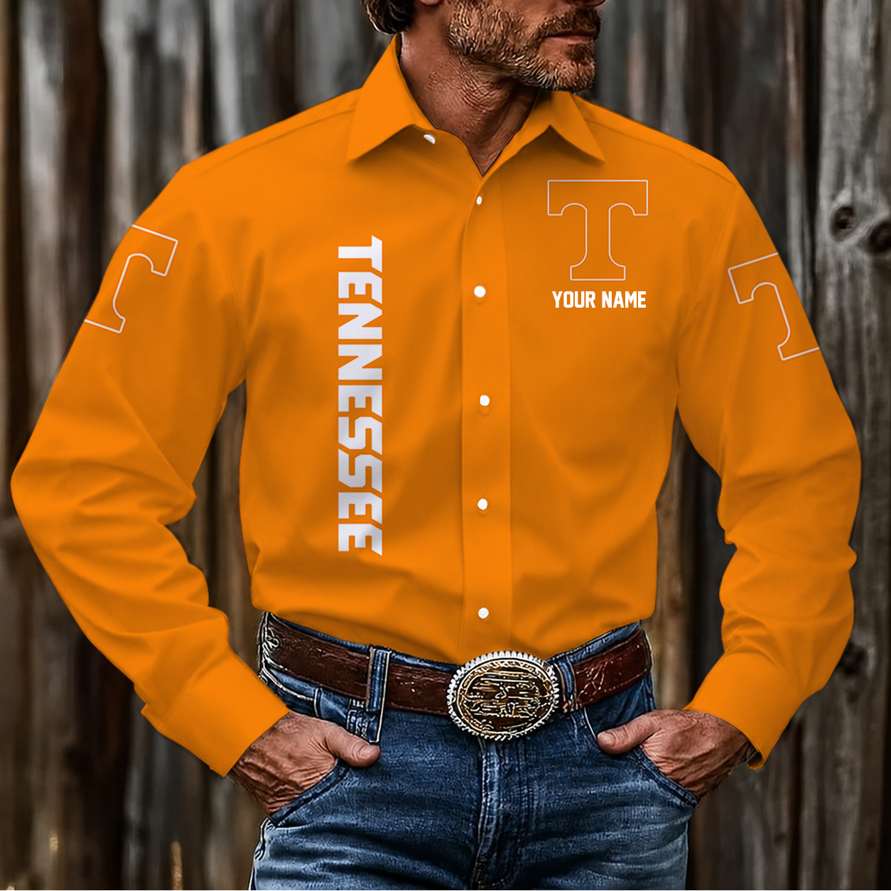 EXCLUSIVE EDITION - NEW CUSTOMIZED NCAA MAM28 TNV TENNESSEE VOLUNTEERS MEN'S LONG SLEEVE BUTTON-UP SHIRT