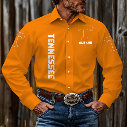 EXCLUSIVE EDITION - NEW CUSTOMIZED NCAA MAM28 TNV TENNESSEE VOLUNTEERS MEN'S LONG SLEEVE BUTTON-UP SHIRT