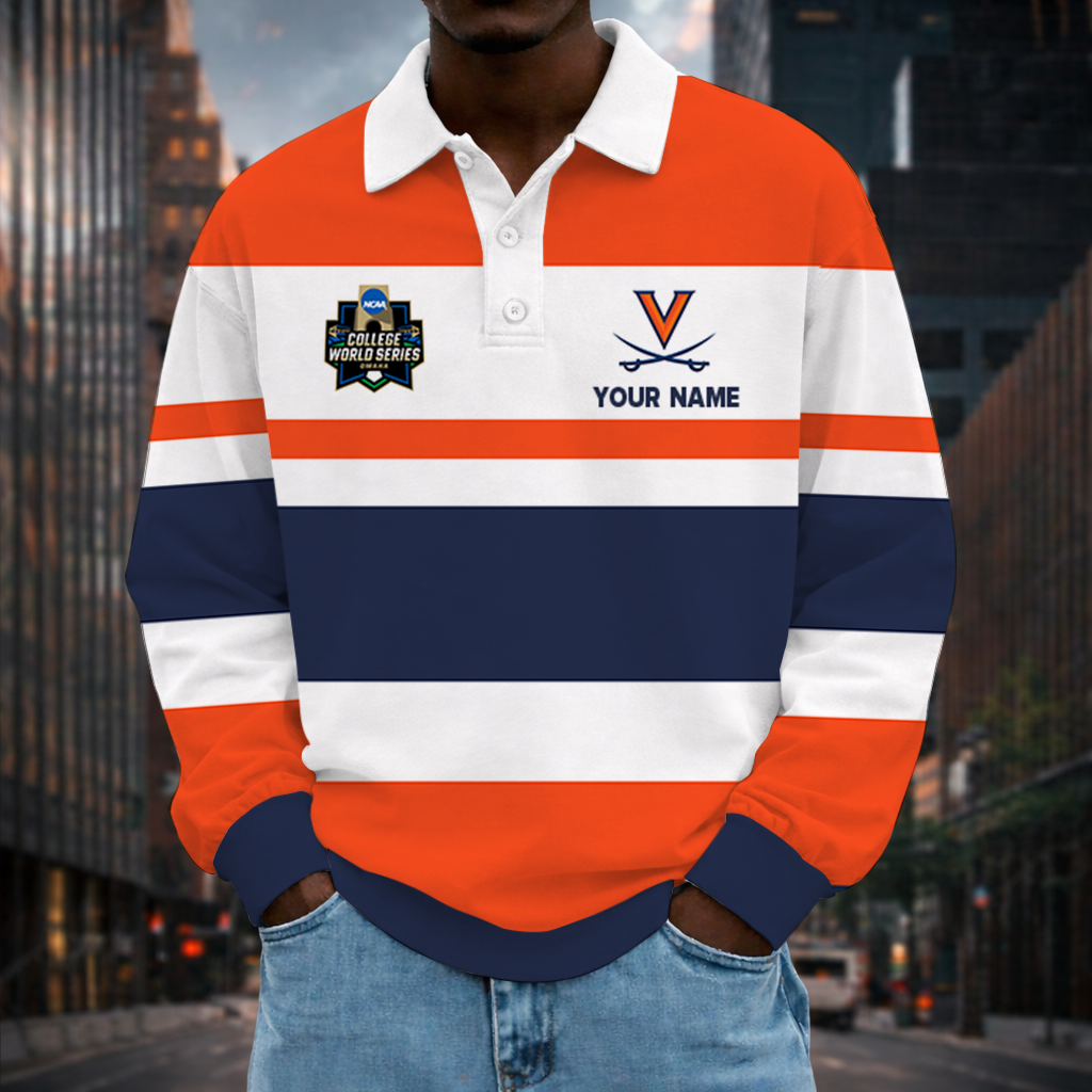 LIMITED EDITION - NEW CUSTOMIZED NCAA CWS28 VIC VIRGINIA CAVALIERS UNISEX LONG SLEEVE POLO