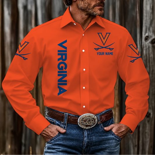 LIMITED EDITION - NEW CUSTOMIZED NCAA CWS28 VIC VIRGINIA CAVALIERS MEN'S LONG SLEEVE BUTTON-UP SHIRT