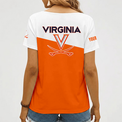 [FAN FAVORITE] NEW CUSTOMIZED NCAA CWS28 VIC VIRGINIA CAVALIERS V-NECK FEMALE SHIRT