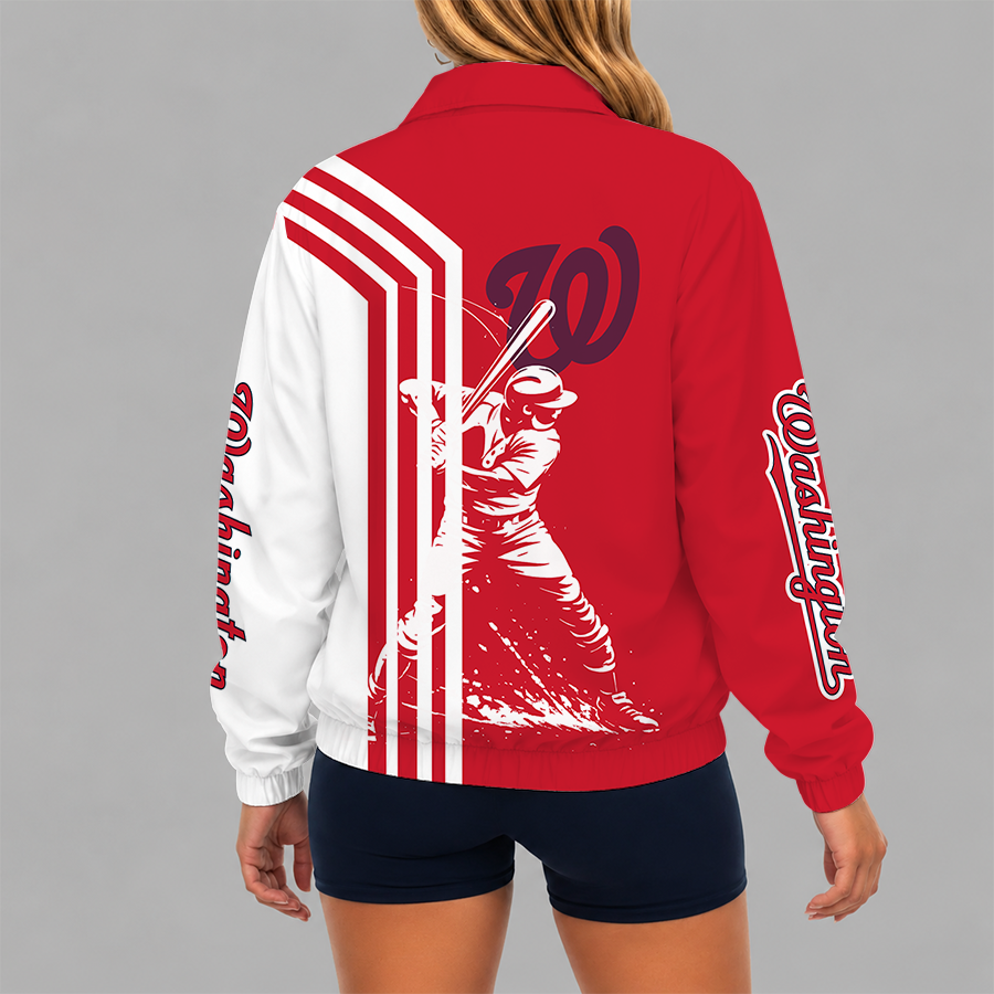 [FLASH SALE] NEW CUSTOMIZED MLB28 WNS WASHINGTON NATIONALS V-NECK ZIPPER SWEATSHIRT JACKET
