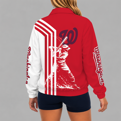 [FLASH SALE] NEW CUSTOMIZED MLB28 WNS WASHINGTON NATIONALS V-NECK ZIPPER SWEATSHIRT JACKET