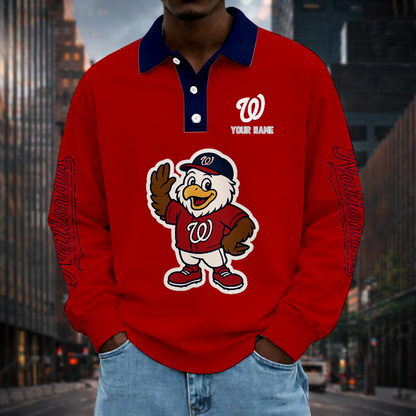 LIMITED EDITION - NEW CUSTOMIZED MLB28 WNS WASHINGTON NATIONALS MEN LONG SLEEVE POLO