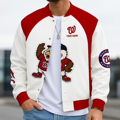 LIMITED EDITION - NEW CUSTOMIZED MLB28 WNS WASHINGTON NATIONALS BASEBALL JACKET, SATIN VARSITY JACKET