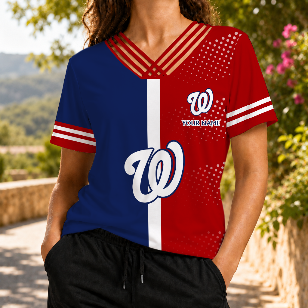 LIMITED EDITION - NEW CUSTOMIZED MLB28 WNS WASHINGTON NATIONALS V-NECK SHIRT