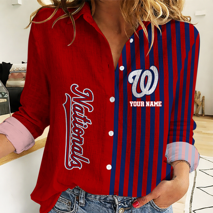 LIMITED EDITION - NEW CUSTOMIZED MLB28 WNS WASHINGTON NATIONALS WOMEN CASUAL SHIRT