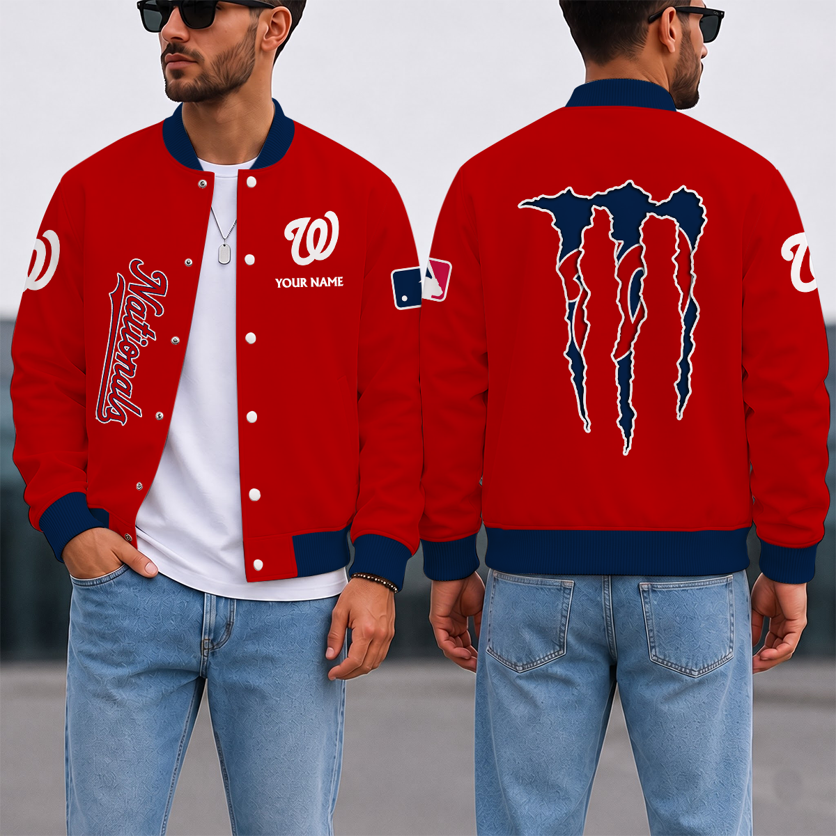 SPECIAL EDITION - NEW CUSTOMIZED MLB28 WNS WASHINGTON NATIONALS SATIN VARSITY & BASEBALL JACKET