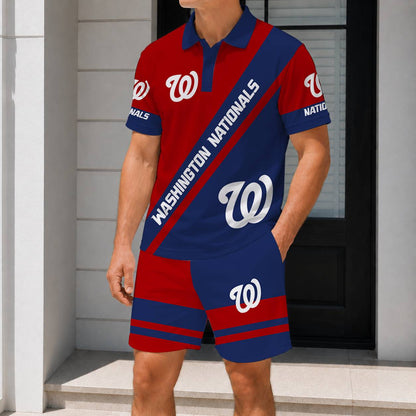 LIMITED EDITION - NEW CUSTOMIZED MLB028 WNS WASHINGTON NATIONALS POLO & SHORT PANTS SET
