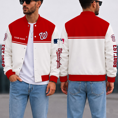SPECIAL EDITION - NEW CUSTOMIZED MLB28 WNS WASHINGTON NATIONALS SATIN VARSITY & BASEBALL JACKET