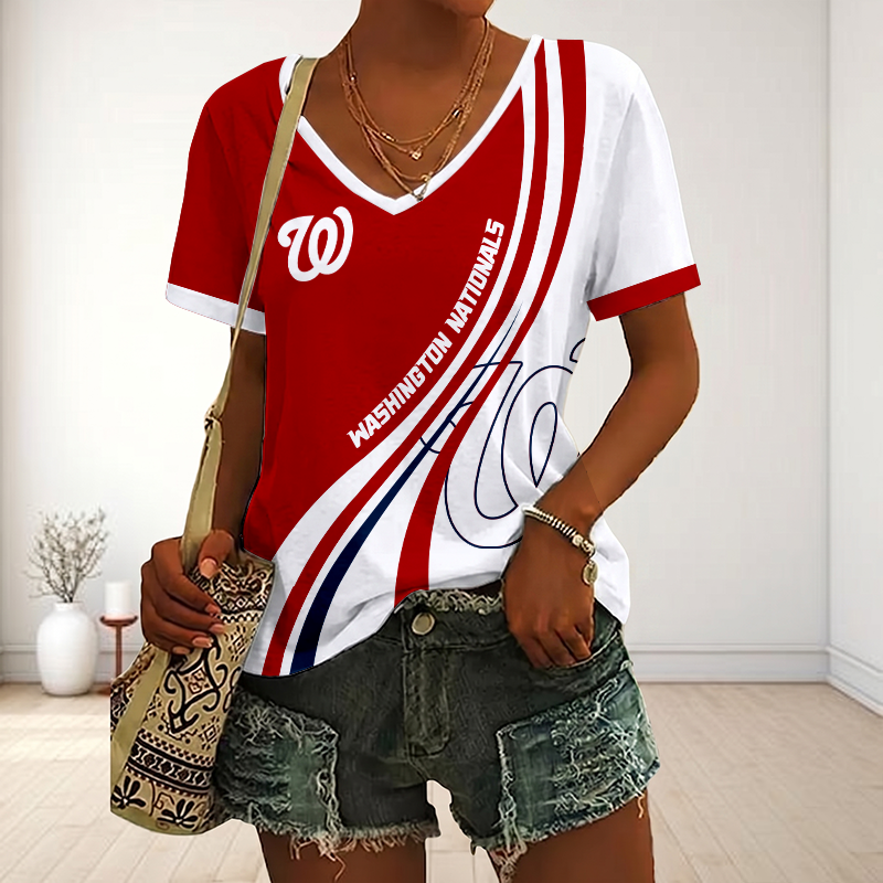 LIMITED EDITION - NEW CUSTOMIZED MLB28 WNS WASHINGTON NATIONALS V-NECK FEMALE SHIRT