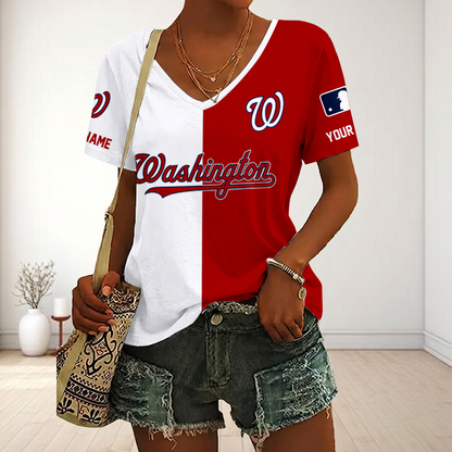 SPECIAL EDITION - NEW CUSTOMIZED MLB28 WNS WASHINGTON NATIONALS V-NECK FEMALE SHIRT