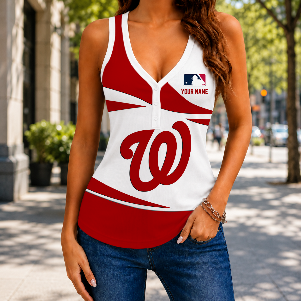 LIMITED EDITION - NEW CUSTOMIZED MLB28 WNS WASHINGTON NATIONALS WOMEN'S V-NECK TANK TOP