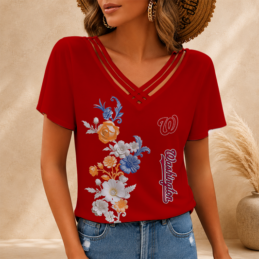 [FLASH SALE] NEW CUSTOMIZED MLB28 WNS WASHINGTON NATIONALS V-NECK SHIRT
