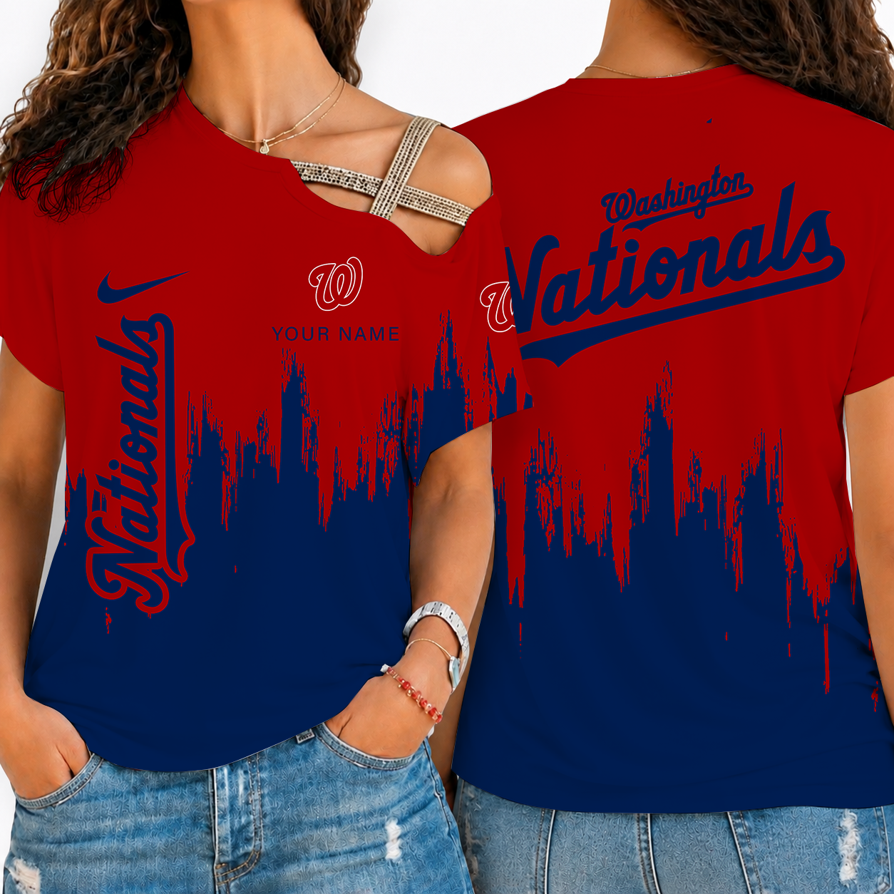 [FLASH SALE] NEW CUSTOMIZED MLB28 WNS WASHINGTON NATIONALS SHOULDER SHIRT