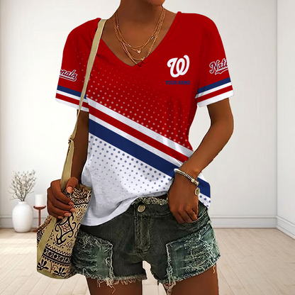 LIMITED EDITION - NEW CUSTOMIZED MLB28 WNS WASHINGTON NATIONALS V-NECK FEMALE SHIRT