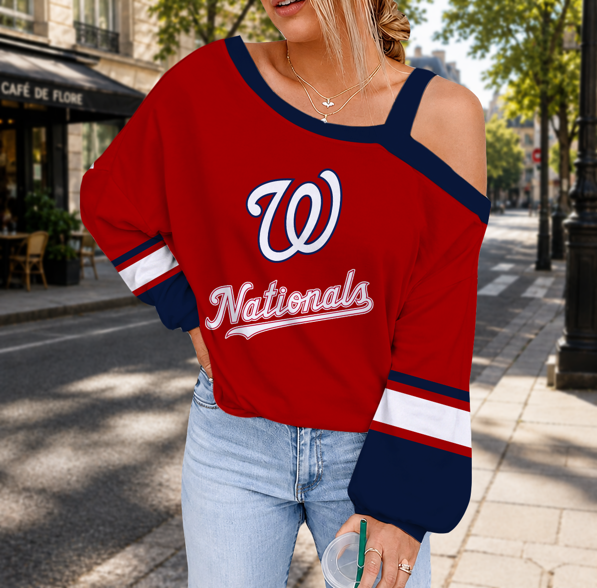 SPECIAL EDITION - NEW CUSTOMIZED MLB28 WNS WASHINGTON NATIONALS DROP SHOULDER SWEATSHIRT