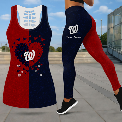 LIMITED EDITION - NEW CUSTOMIZED MLB28 WNS WASHINGTON NATIONALS LEGGINGS & HOLLOW TANK TOP SET