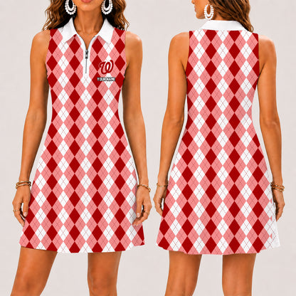 [FLASH SALE] NEW CUSTOMIZED MLB28 WNS WASHINGTON NATIONALS WOMEN'S ZIP SLEEVELESS POLO DRESS