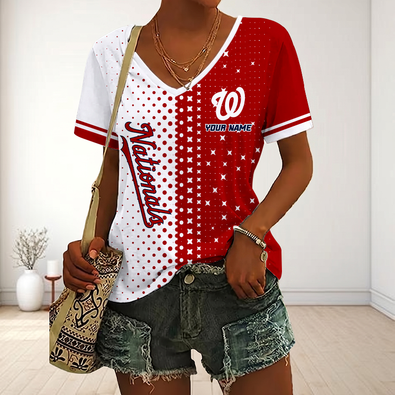 LIMITED EDITION - NEW CUSTOMIZED MLB28 WNS WASHINGTON NATIONALS V-NECK FEMALE SHIRT