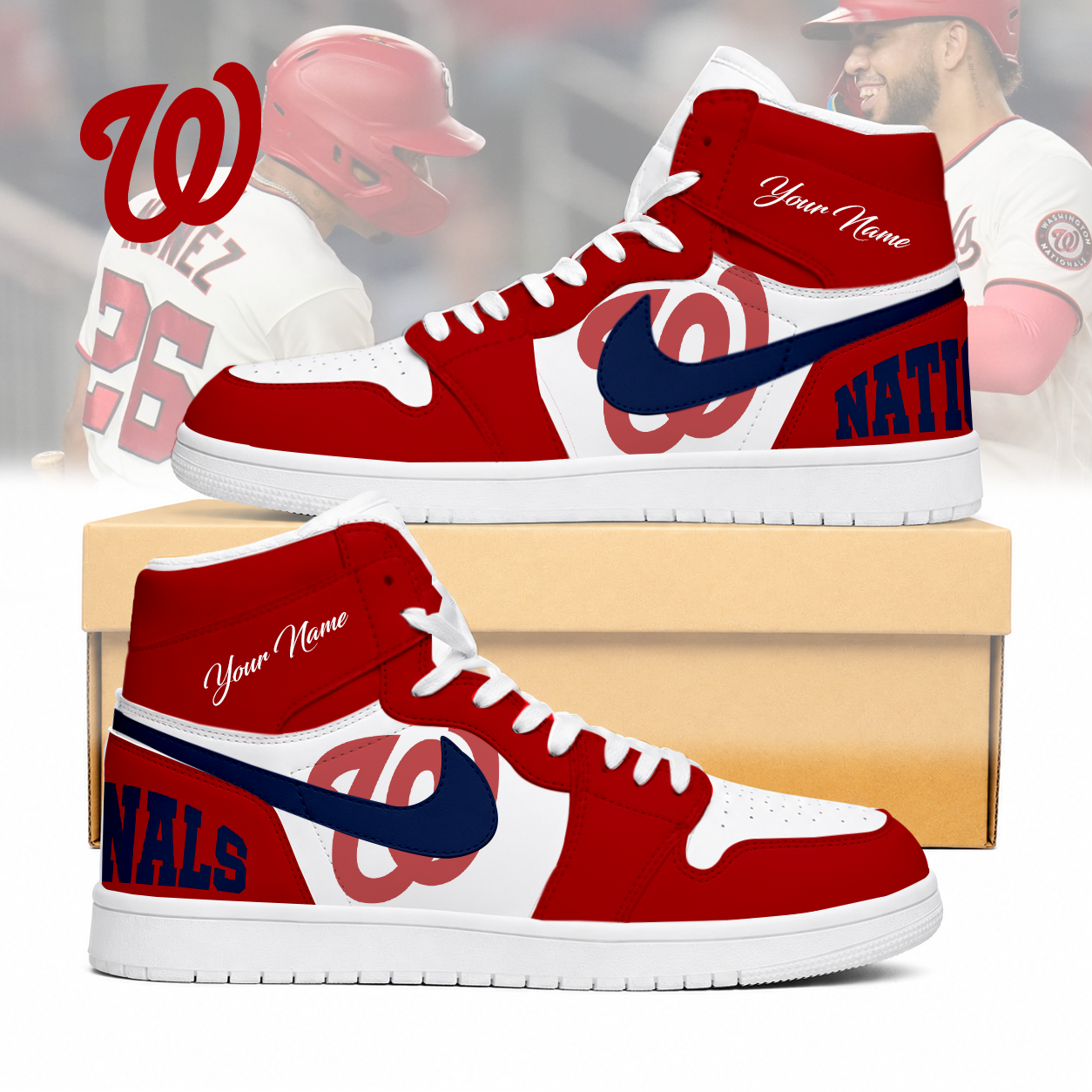 LIMITED EDITION - NEW CUSTOMIZED MLB28 WNS WASHINGTON NATIONALS AIR JORDAN SNEAKERS