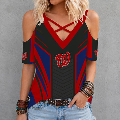 [FLASH SALE] NEW CUSTOMIZED MLB28 WNS WASHINGTON NATIONALS CRISS CROSS V-NECK TOP