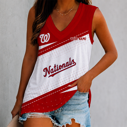 LIMITED EDITION - NEW CUSTOMIZED MLB28 WNS WASHINGTON NATIONALS WOMEN'S V-NECK TANK TOP