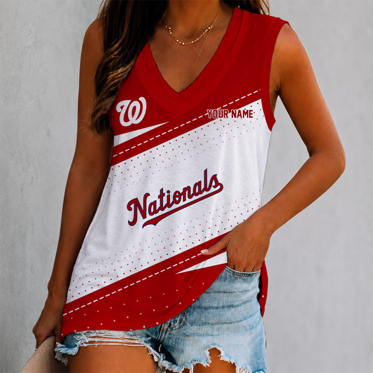 LIMITED EDITION - NEW CUSTOMIZED MLB28 WNS WASHINGTON NATIONALS WOMEN'S V-NECK TANK TOP