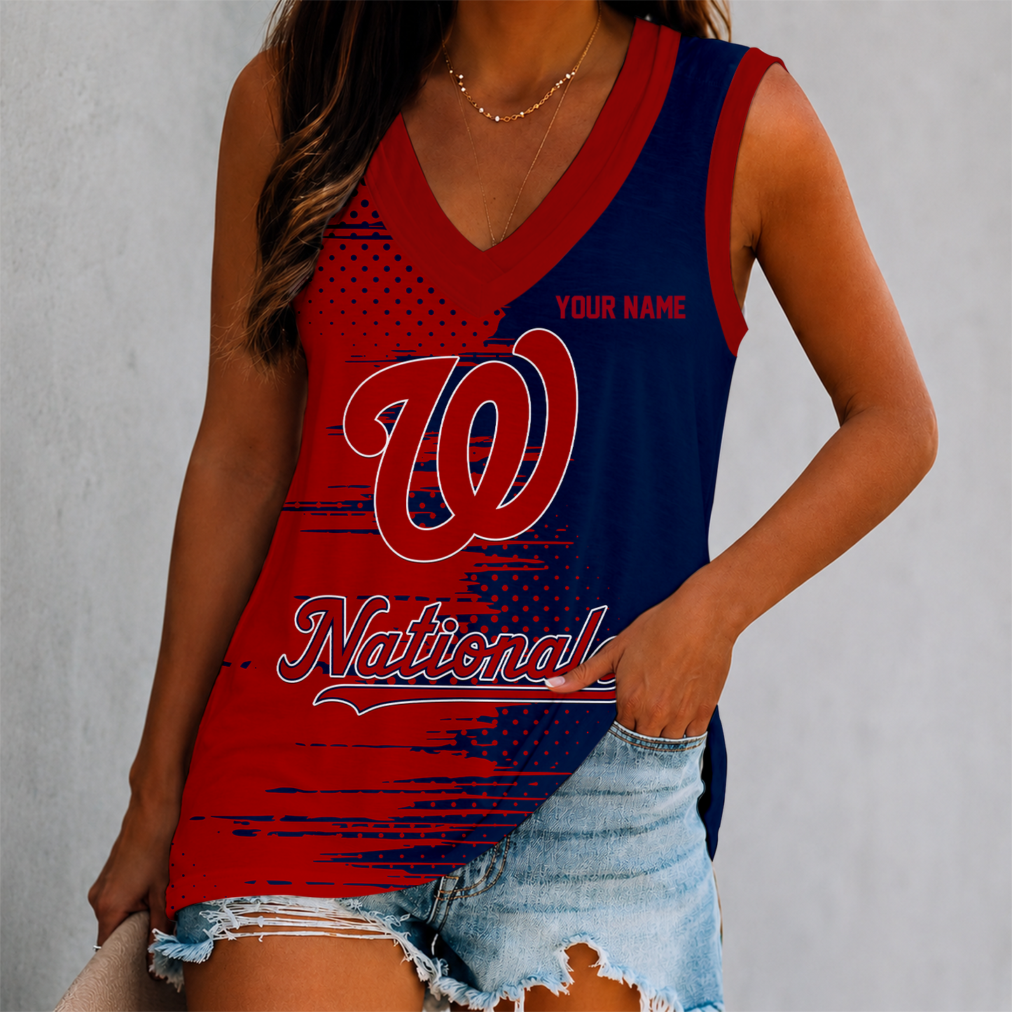 LIMITED EDITION - NEW CUSTOMIZED MLB28 WNS WASHINGTON NATIONALS WOMEN'S V-NECK TANK TOP