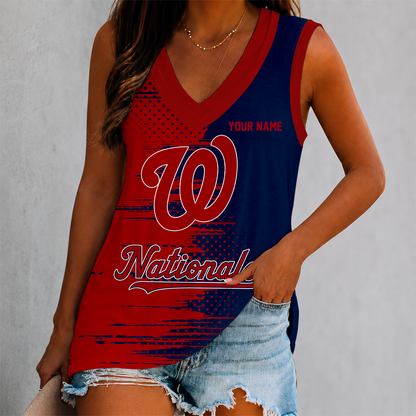 LIMITED EDITION - NEW CUSTOMIZED MLB28 WNS WASHINGTON NATIONALS WOMEN'S V-NECK TANK TOP